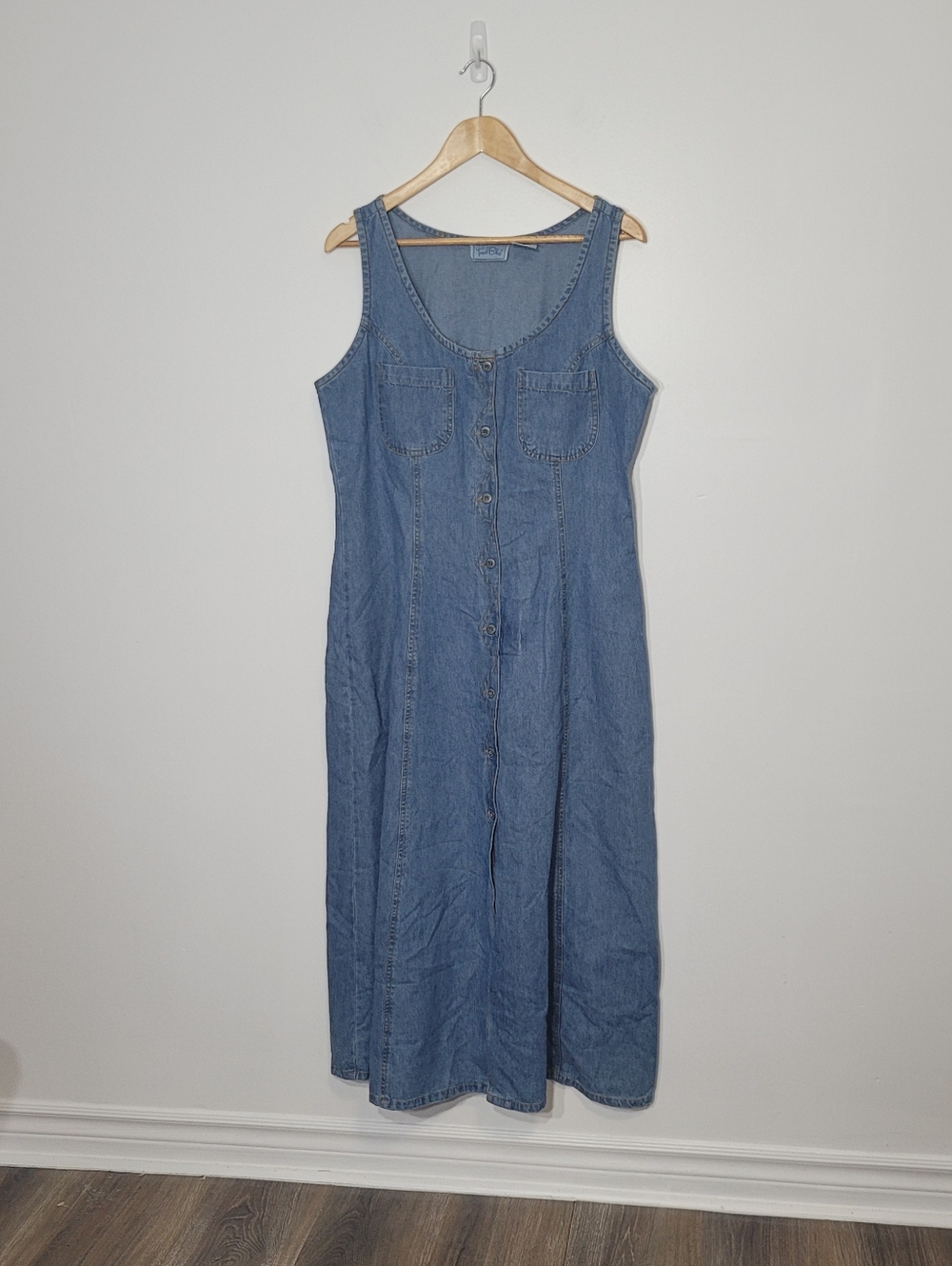 Vintage True Blue 100% Cotton Sleeveless Pockets Button Down Lace Up Back 13/14